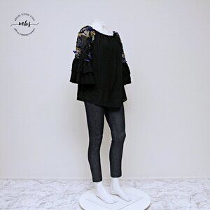 Colleen Lopez‎ Embroidered Bell Sleeve Oversized Blouse